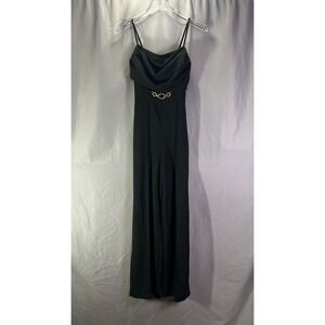 Quiz Sleeveless Jumpsuit Womens 6 Black Stretch Gold Hardware Detailing Wide Leg